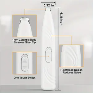 Dog Paw Trimmer For Grooming, Cordless Electric Small Pet Grooming Clippers Hair Trimmer For Dogs Cats, Low Noise For Trimming Pet's Hair Around Paws, Eyes, Ears, Face, Rump (White)