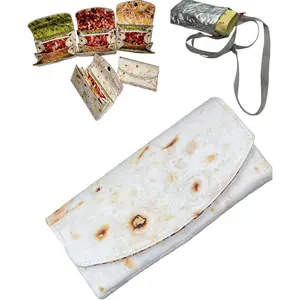 Burrito Wallet with Foil Bag Burritos Giant Tortilla Neutral Leather with Card Slots Scratch Resistant for Unisex