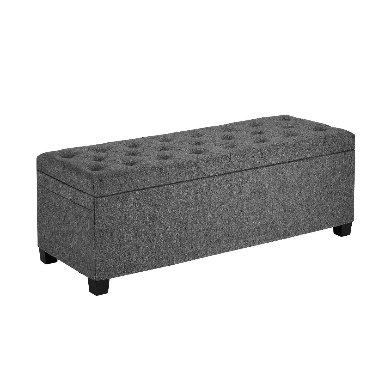 VEVOR Traditional Armless Linen Fabric Storage Ottoman Bench, Button-Tufted Flip-Up Upholstered Chest with Metal Frame & Side Bags, Space-Saving Stool for Living Room, Bedroom, Grey#SohoChic