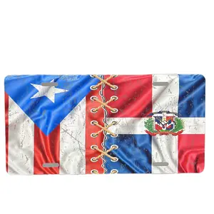 Durable Metal License Plate with Puerto Rico and República Dominicana Flags
