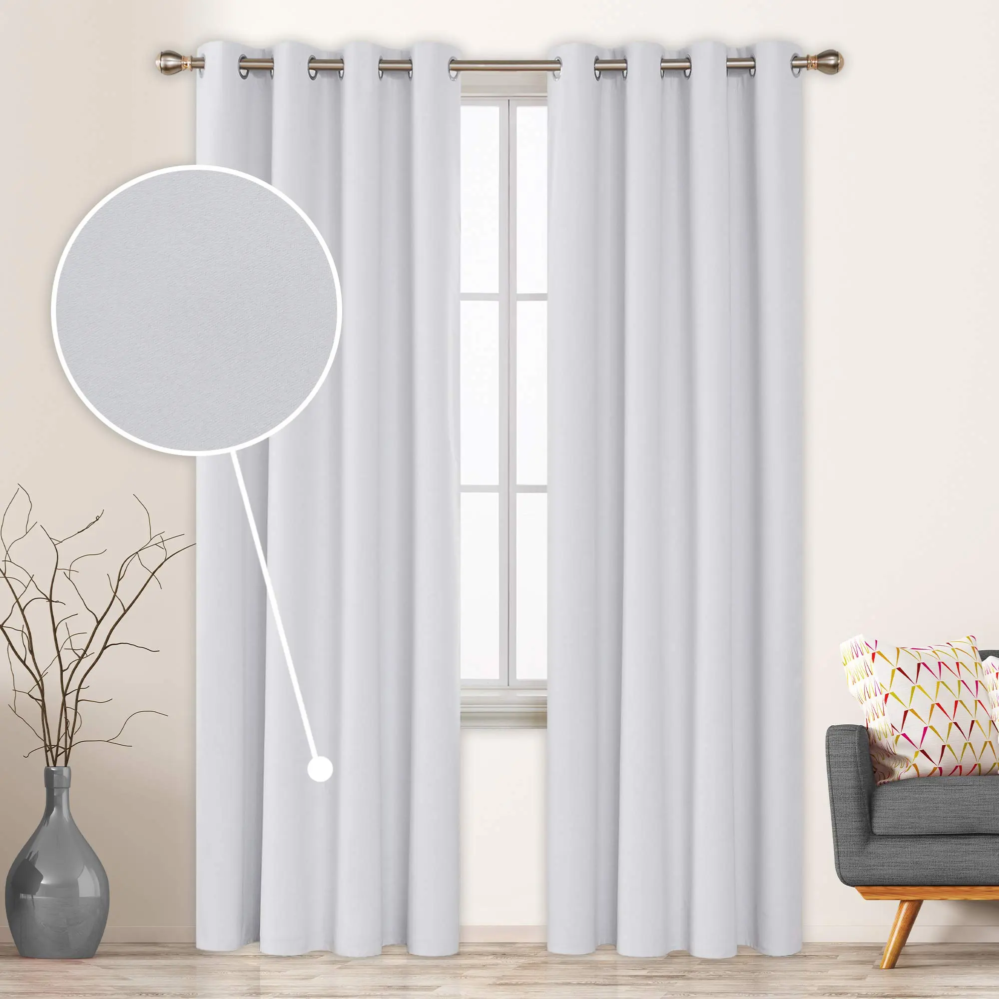 Deconovo Total Blackout Curtains 96 Inch Long for Sliding Glass Door Composited Thermal Insulated Light Blocking Window Drapes 52x96 Inch Greyish White 2 Panels