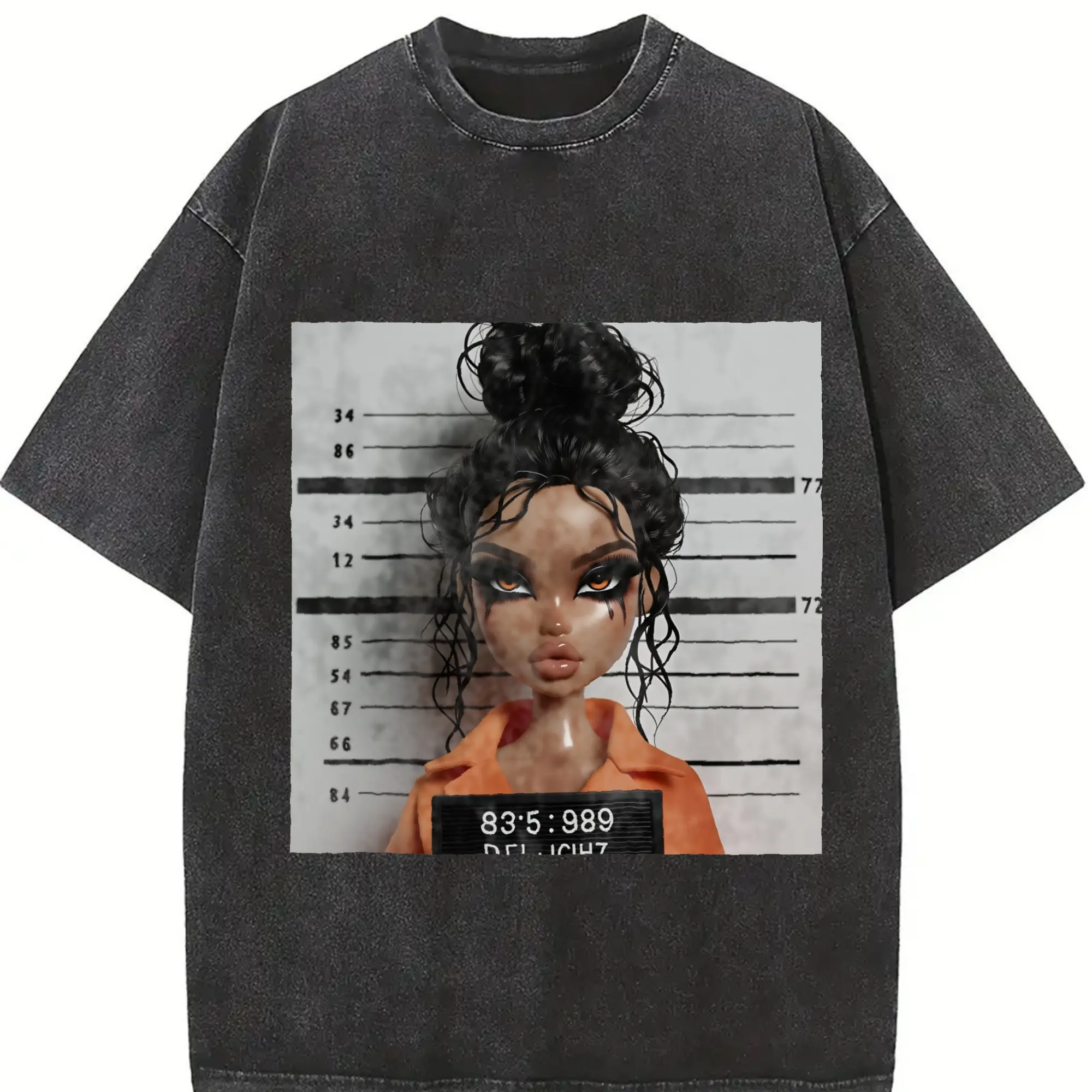 A Vintage-Style T-Shirt Featuring a Unique Doll Print, Made from High-Quality Tie-Dye. This Women'S Short-Sleeved Top Is Ideal for Summer And Makes a Great Halloween Gift