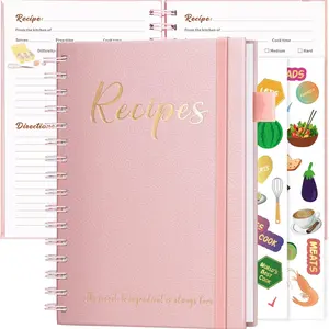 JUBTIC Recipe Book to Write in Your Own Recipes,5.8X8.3inch、 7x 10inch、 Sprial Leather Hardcover Recipe Journal with Page Number and 2 Colorful Stickers,Hold up to 120 Recipes - Pink &Pearl
