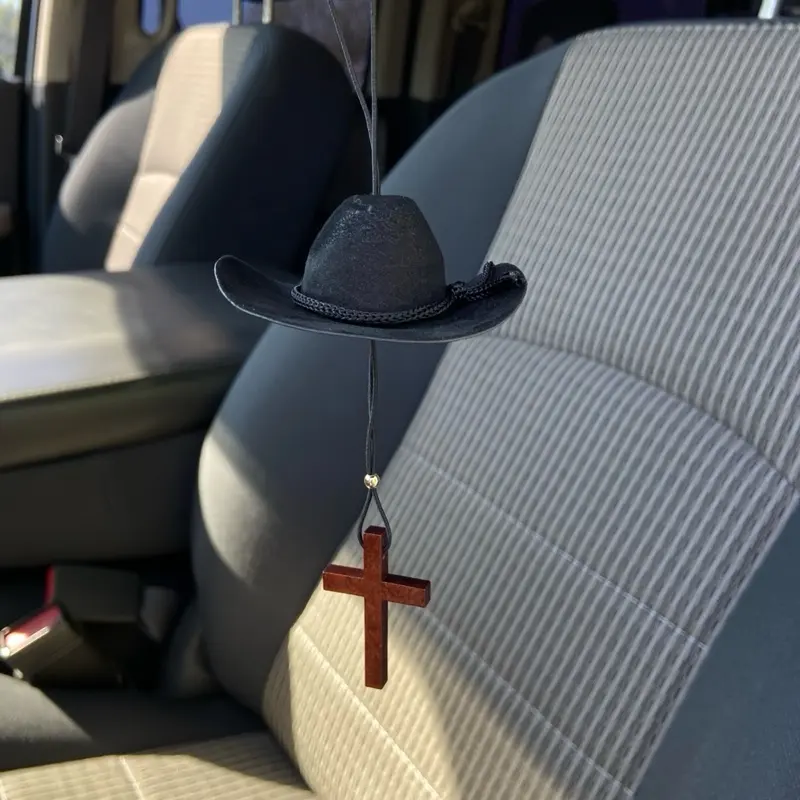 Mini Sombrero Para Carro with Wooden Cross - Cowboy Hat for Car Decoration decor