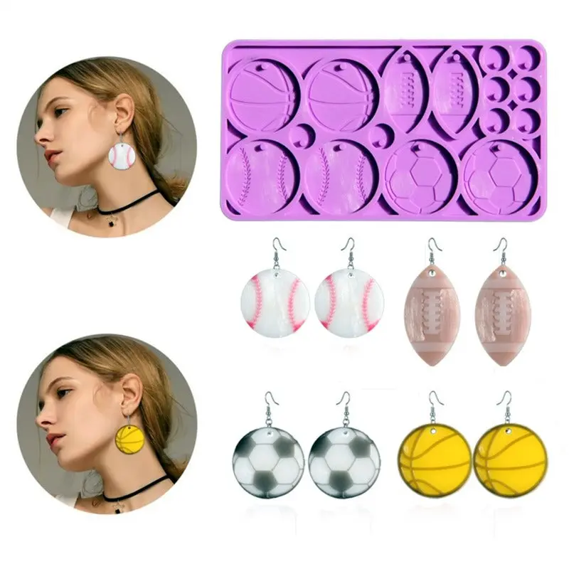 Earring Resin Sports Jewelry Silicone Mold, Soccer, Softball, Basketball and Football