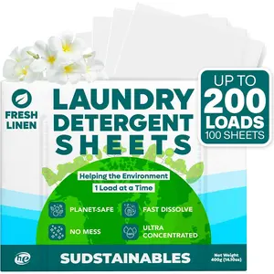 Laundry Detergent Sheets (200 Loads) – Eco-Friendly, Zero Waste, Plastic-Free Laundry Washing Machines Soap Sheets; Dissolvable, Space-Saving Strips for Travel (Fresh Linen)