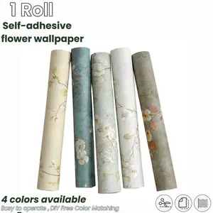 Self-Adhesive American Floral Wallpaper Roll, European Vintage Carved Non-Woven Self-Stick Wallpaper, Easy Peel & Stick, 4 Colors Available