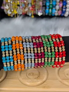 3 IN 1 Colorful Crystal Beaded Stretch Bracelet Set for Women – Gold Accent Stackable Bracelets, Fashion Jewelry Gift