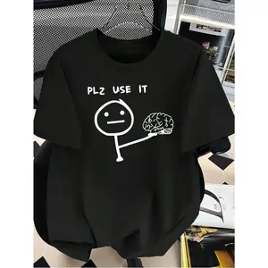 Teen Boys' Cartoon Letter Printed Round Neck T-Shirt