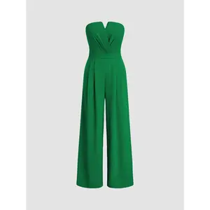 Cider [size 2-10] Woven Solid Shirred Pleated Straight Leg Jumpsuit SummerWins Dealsforyou