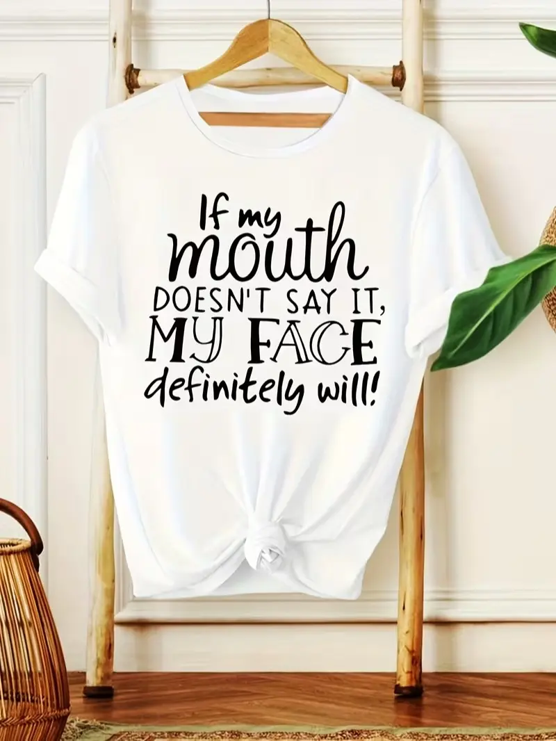 Men's Fitted Breathable Short-Sleeve Cotton T-Shirt - Funny "If My Mouth Doesn't Say It, My Face Will" Sarcastic Quote Tee, Everyday Casual Sassy Top
