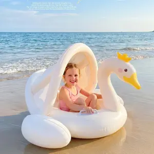 Swan Inflatable Swim Ring with Canopy, Child Safety Handle, Anti-Tip, Perfect Pool Toy for Beach and Pool Fun, 1 Piece