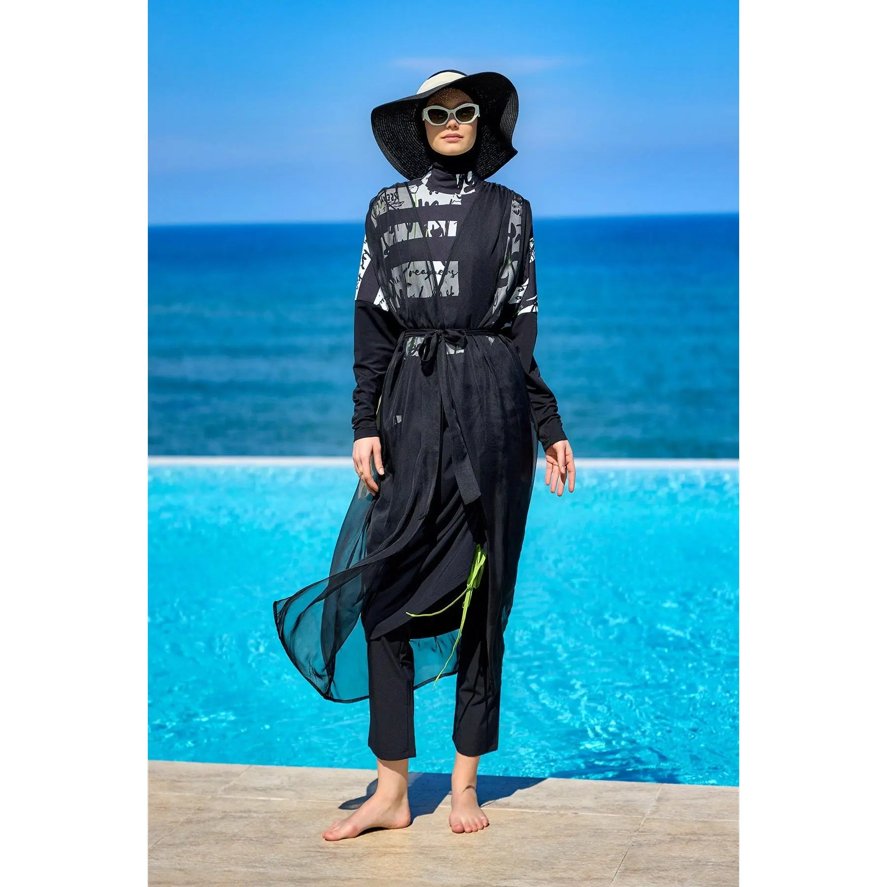Women's Sleeveless Solid Black Kimono - Ultra-Light Silky Special Polyester Blend, Adjustable Tie, S-5XL, Workwear, Minimalist Elegance, Loose Drape Fit, Single-Piece, Ideal for Beach Casual Swimwear (Inner Layer Recommended)