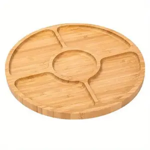 Wooden Fruit Plate, 1 Count Snack Compartment Plate, Five-compartment Fruit Tray, Snack Tray, Party Dinner Plate, Candy Tray, Salad Serving Plates
