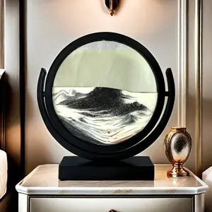 Flowing Sand Painting 3D Moving Sand Art Decor  Ornaments Round Glass Deep Sea Sand Art 360° Parallel Rotation Wall Mounted Rotate Sculpture Love Theme Ornaments A4
