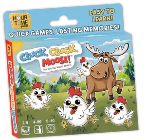 Cluck Cluck Moose!  A fast-paced, silly, fun card game for kids and families ages 4+, 2-5 players, easy to learn, easy to play. Travel-friendly, stocking stuffer, Easter basket, grab bag gift, Pre-School games.