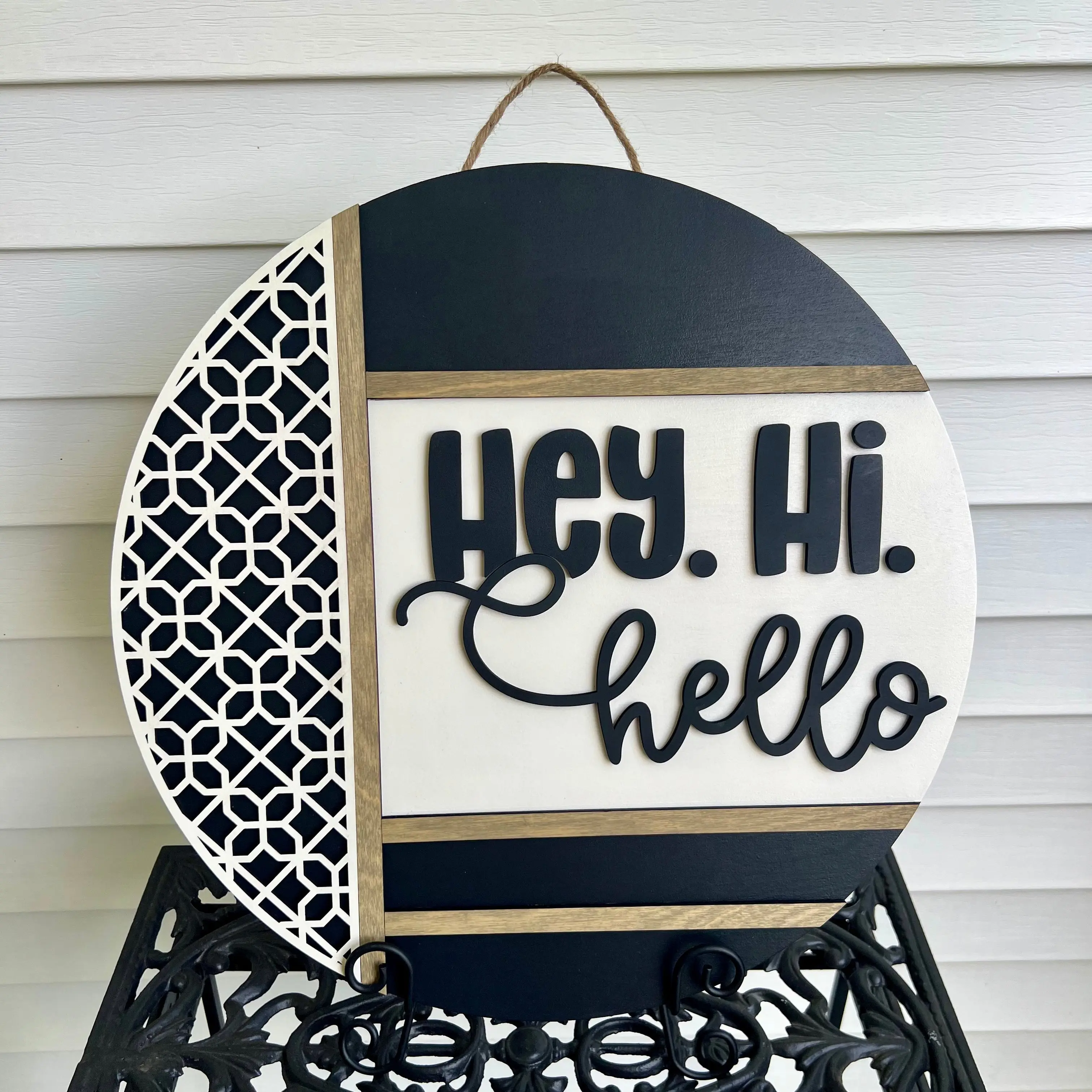 “Hey. Hi. Hello.” Door Hanger – Modern Farmhouse Geometric Front Door Decor
