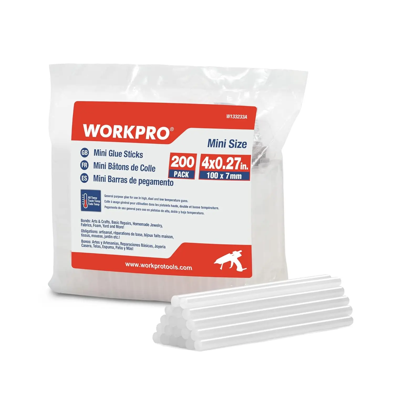 WORKPRO Hot Glue Sticks, Compatible with Most Glue Guns, Multipurpose for DIY Art Craft General Repairs, Home Decoration and Gluing Projects
