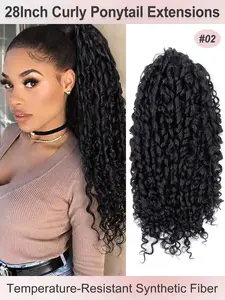 28inch Long Synthetic Ponytail Curly Wave Drawstring Ponytail Afro Curly Fluffy HairPieces Extension Heat Resistant Clip in Ponytail Wigs For Women Girl Daily Use