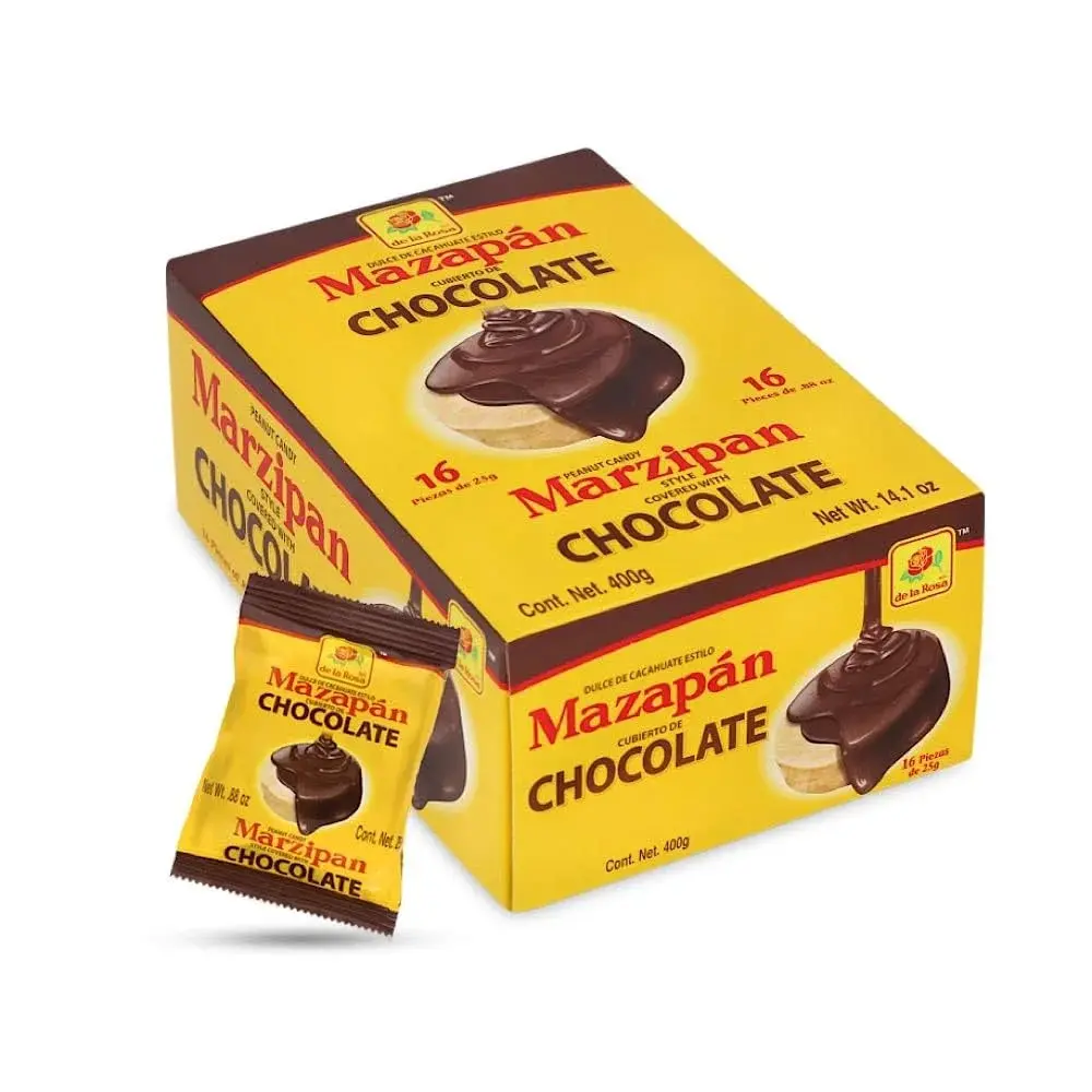 De La Rosa Chocolate Mazapán – 16 Packs- Mexican Peanut Candy with Chocolate Coating -