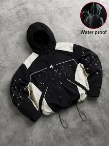 Y2K Streetwear Waterproof Hooded Jacket Lightweight Windbreaker for Men Women Casual Sports Outdoor Zip Up Coat Loose Fit Drawstring Hem Jacket Trendy Athletic Wind Resistant Rain Jacket for Daily Wear Travel Hiking Campus Outfit All Season Activewear Fit
