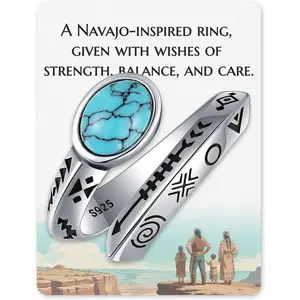 Navajo-inspired Turquoise Spoon Ring for Women- 925-Sterling-  Thumb Boho Western  Gifts for Mother  Christmas Birthday Adjustable Size 6-8