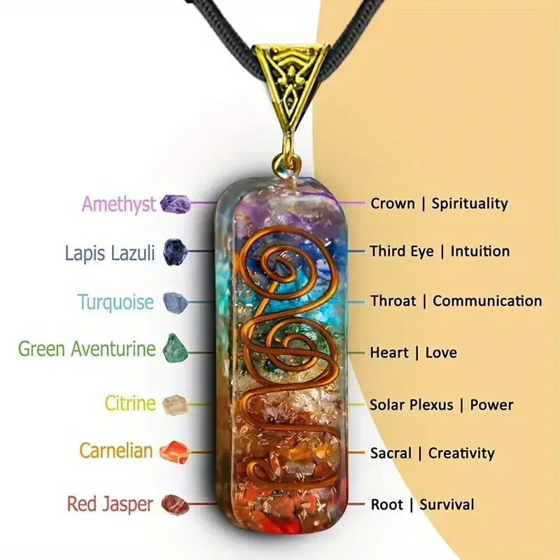 B 7 Chakra Pendant Necklace Natural Healing Crystal Gorgeous Stone Gemstone Jewelry Energy Love Girlfriend Boyfriend Souvenir Valentine Anniversary New Year Christmas Halloween Birthday Gift