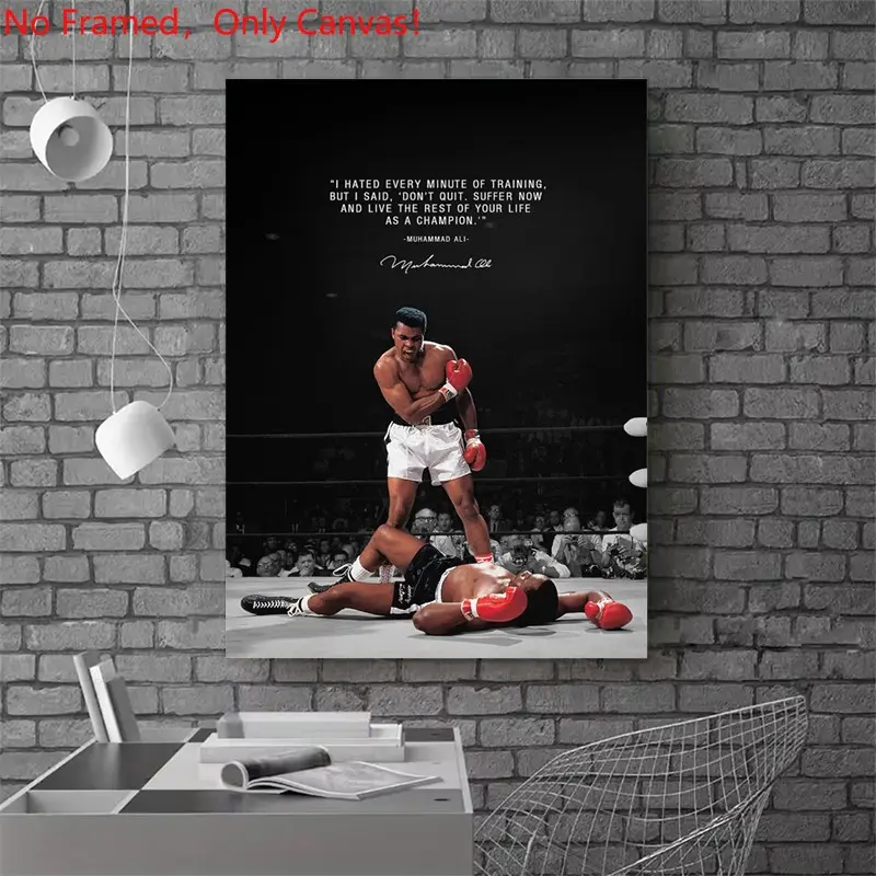 1 piece/set frameless canvas painting print poster, Classic realistic Boxing Sports star art, Artistic, Muhammad Ali Boxing Quote, Motivational Quotes, a perfect gift for mixed martial arts loves, bedroom, living room, wall decoration, Unframed Wall Art