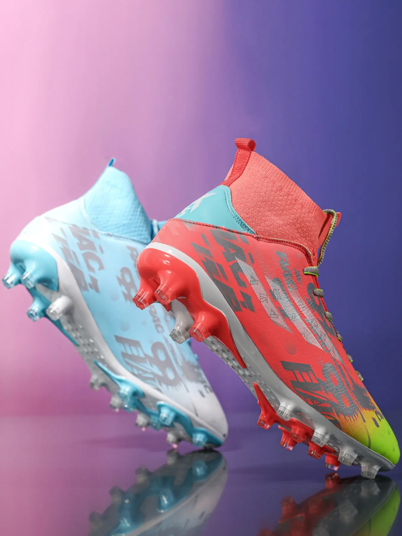Lace up High Top Football Shoes, Anti-slip Spike Soccer Shoes, Matching Black Football Cleats, Solid Color Outdoor Sports Training Shoes, Men Shoes