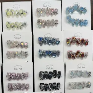 almond shape big gems press on nails only for livestream