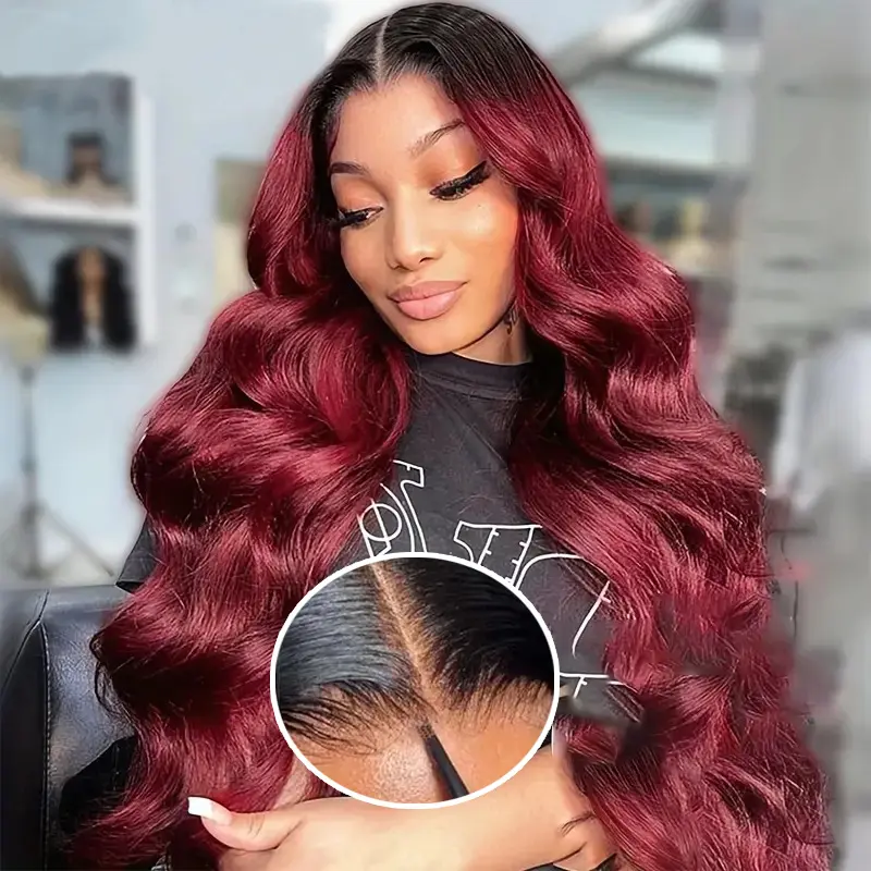 【New In】T1B 99j Burgundy 5x5 Glueless Wigs Omber 1b 99j Body Wave Pre Cut Hd Lace Closure Wig Human Hair Pre Plucked For Women Ready to Wear Glueless Wigs Bling Hair