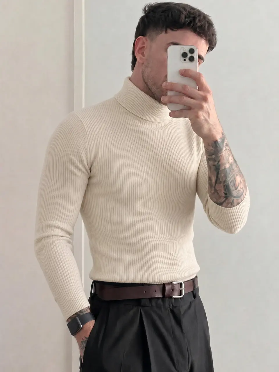 Men's Ribbed Turtleneck Sweater Oversized Knit Pullover Long Sleeve Solid Color Cozy Warm Jumper Old Money Aesthetic Clean Fit Quiet Luxury Minimalist Casual Fall Winter Top Trendy Mens Fashion Smart Casual Basic Knitwear Clothing