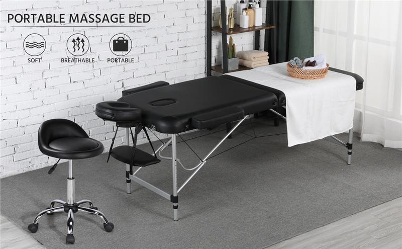 Yaheetech Massage Table Portable Salon Bed with Metal Legs Adjustable Aluminium 3 Fold Spa Table with Hand Pallet