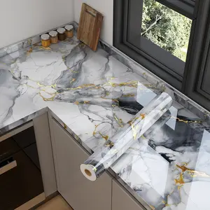 Marble Contact Paper for Countertops - Heat and Oil Resistant Waterproof Self-Adhesive Film, Peel and Stick Backsplash for Kitchen, Bathroom, Furniture. Easy Apply Vinyl Wrap for Stove, Cabinet, Tile Wall Repair & Renovation