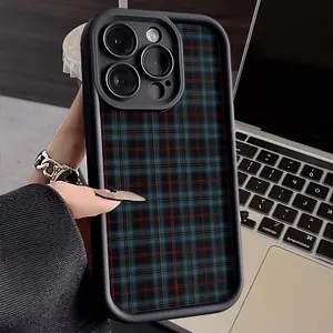 Black High Bamboo Checkered Pattern Case for iPhone 17 Pro Max 16 16e 15 14 Plus 13 12 Mini 11 Air X XS Pattern Soft TPU Rubber Camera Protection Rugged Mobile Phone Cover Valentine's Day  Gift 2D printing