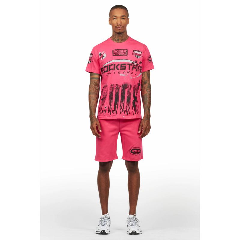 Amos Fuschia/Black Graphic T-Shirt Short Set