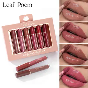 6-Color Long-Lasting Smudge-Proof Matte Lip Gloss & Lipstick Set - Soft Velvet Texture, Nude, Brown, Burgundy, Pink, Purple Shades - Non-Drying Lip Gloss Collection for All Beige Types, Sensitive Lips, Daily & Special Events