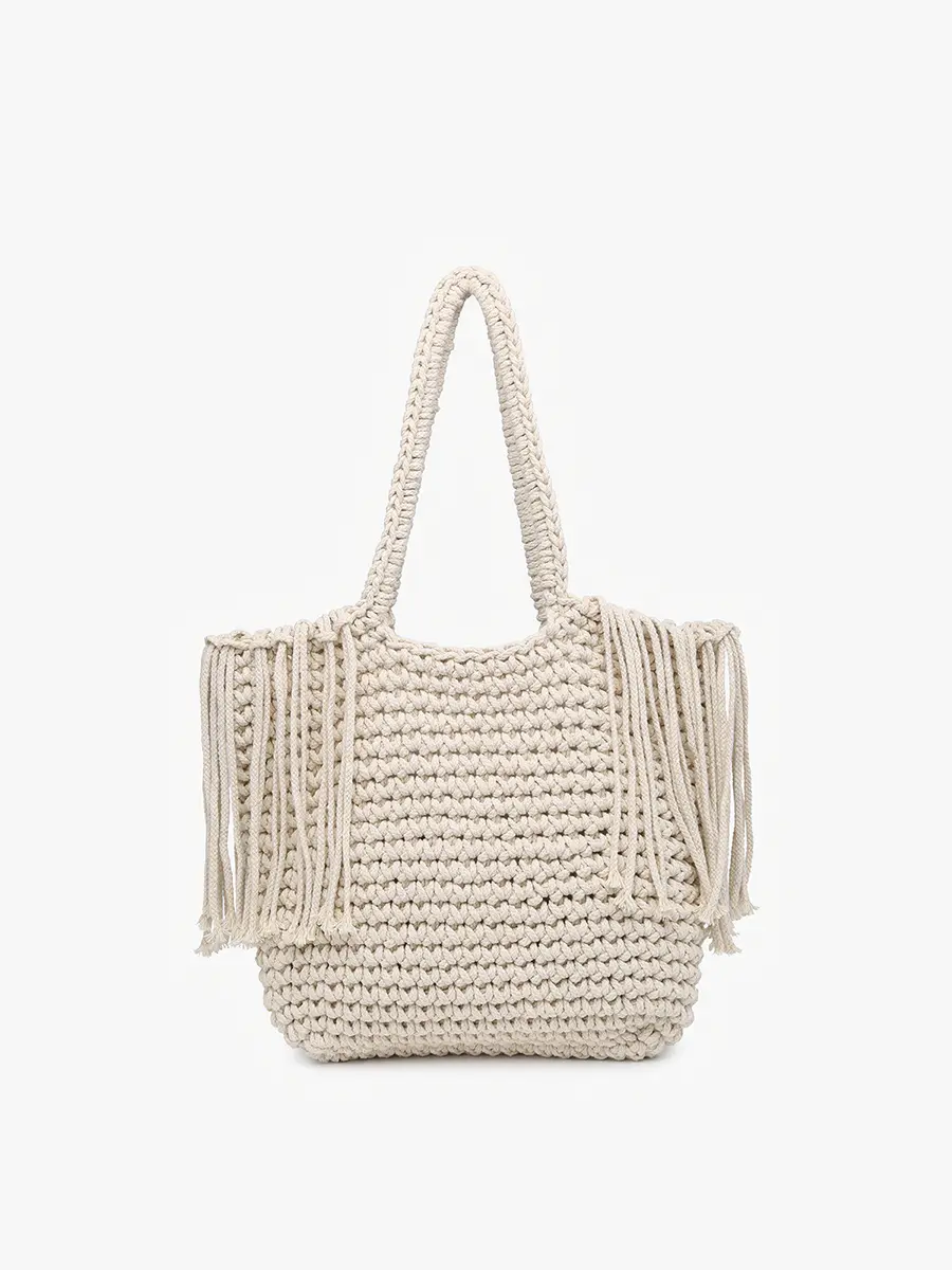 Gracie Macrame Satchel w/ Fringe | Ivory