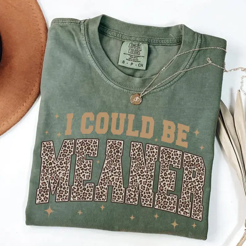 Comfort Colors Funny Sarcastic Shirt, I Could Be Meaner Leopard Graphic Tee, Retro Sassy Quote T-Shirt, Bold Attitude Shirt, Humorous Gift for Women,