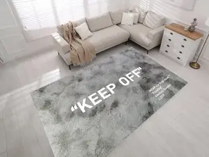 Keep Off Rug, Off White Rug, Keepoff Pattern, Home Decor Rug, Popular Modern Area Rug, Machine Washable Floor Rug, Keep Off Carpe