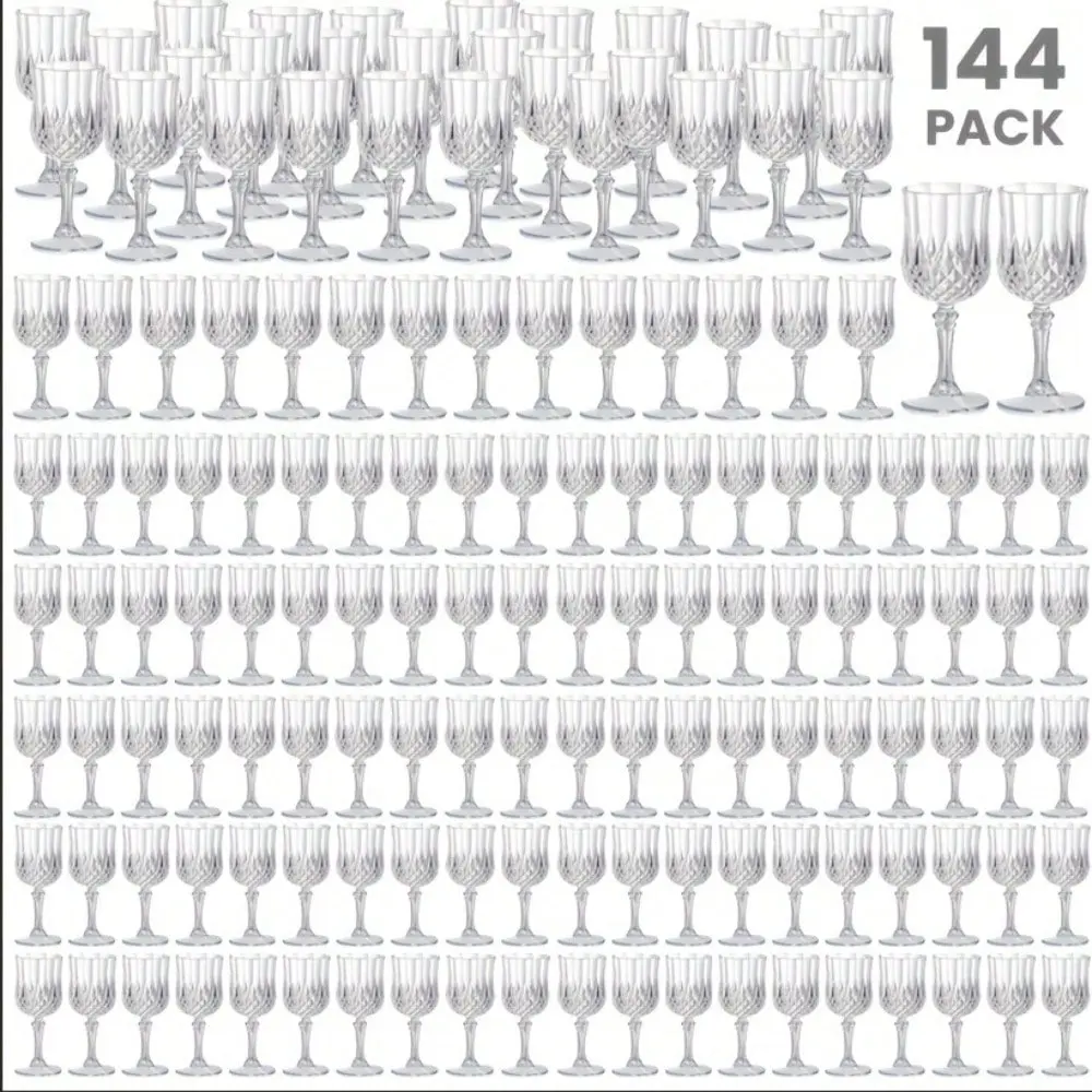 144 Pcs 7oz White Plastic Champagne Flute Cups, Vintage Reusable Stemware Party Cup, Practical Party Tableware for Wedding, Bridal Shower, Birthday, Christmas, New Year, Camping, Picnic, Retro Bar and Family Gathering Table Decoration