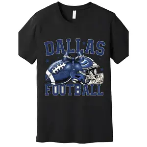 Men's Dallas Football Graphic T-Shirt Black with Blue Team Lettering & Helmet Print Breathable Cotton Fitted Crew Neck Short Sleeve Casual Sports Fan Apparel for Game Day Ideal Gift for Supporters