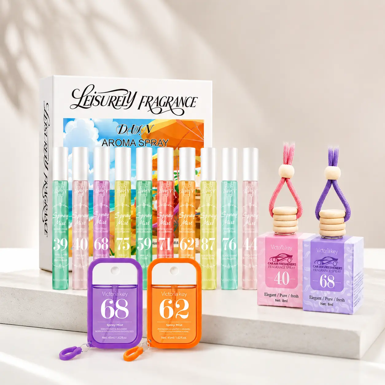 14Pcs Women Fragrance Gift Set, Long Lasting Tropical Scent, Travel Body & Hair Mist, Pocket Card Perfume with Keychain, Hanging Car Air Fresheners, Portable Travel Kit, Perfect Gift for Birthday & Valentine’s Day