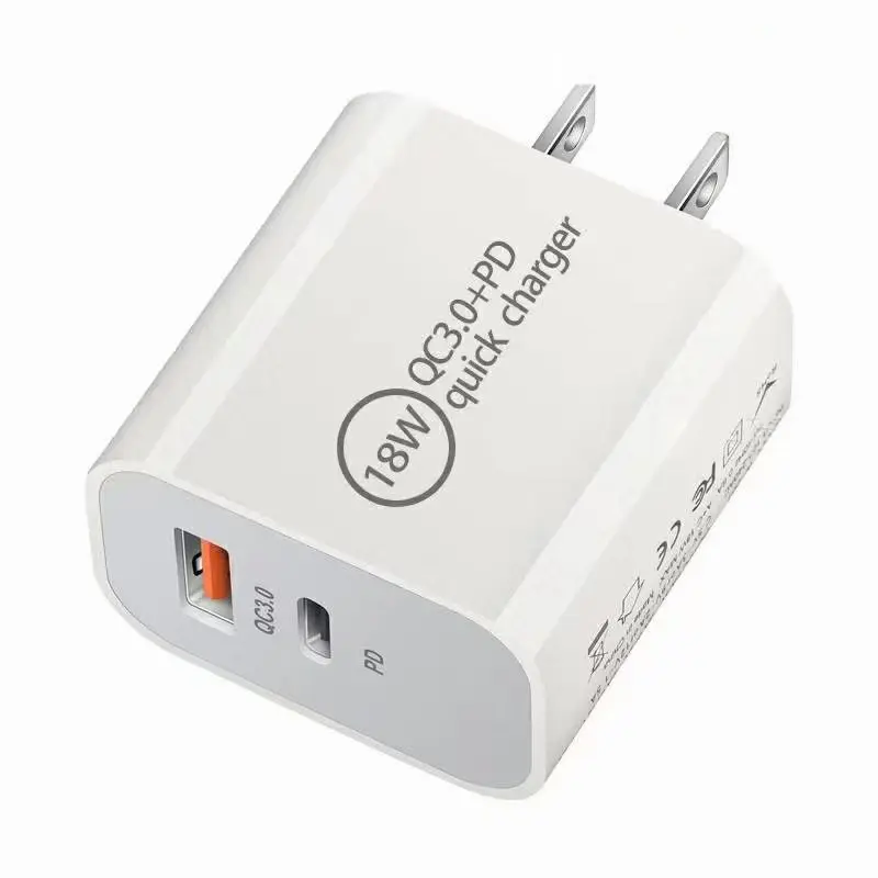 PD 18W USB C Fast Charger Quick QC3.0 Phone Wall US Plug Adapter Multiple Ports Type C USB Super Fast Charging Block for iPhone Cellphone Electronic Smartphone with Packaging Box