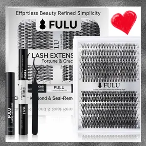 FULU DIY Lash Extension Kit 240PCS Cluster Lashes 30D 40D 60D 80D Mixed Hybrid Mega Volume Fluffy Bond and Seal Christmas Gift Party Makeup