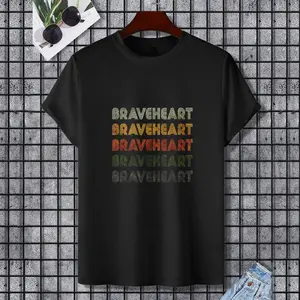 Love Heart Braveheart Tee Grunge Vintage Style Black T-Shirt, 100% Cotton, Single Side Printed, Black Short Sleeve T-shirt, Gift for Family Friends, S-XXXL, 1 pc, Fabric Weight 180g