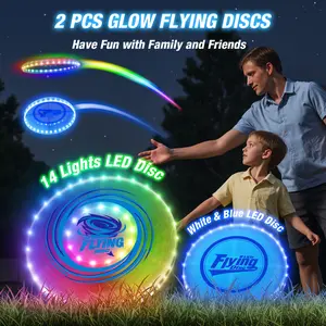 2 Pack Light up Flying Discs for Kids, 45 LEDs, 14 Lighting Modes, Rechargeable Glow in The Dark Flying Ring for Beach, Camping, Outdoor Game, Sport Toys for Teens Boys Girls Adult