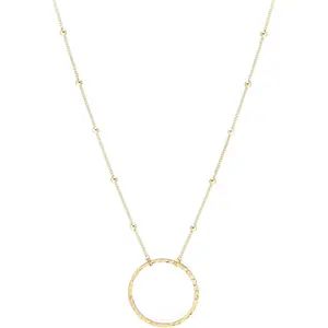 K Gold Plated Circle Pendant Necklace Long Satellite Beaded Chain Jewelry for Women Dainty Hammered Karma Open Circle Charm Geometric Necklace