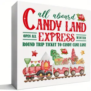 Christmas Decor Sign, Christmas Cake Table Decor Kitchen Bedroom Decoration, Christmas Holiday Xmas Home Office Desk Decor Sign, Candy Land 5x5inch