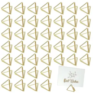 100pcs Elegant Golden Triangle Table Number Holders & Place Card Display Stands - Clear Labeling for Weddings, Parties - Durable & Stable Mini Table Decorations,  Ideal for Seating Charts, Photo Displays, Name Tags